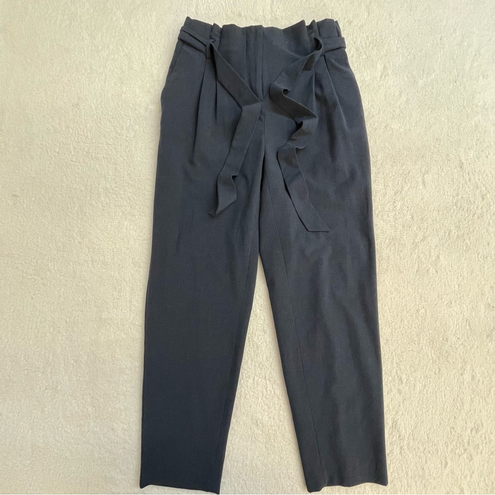 Stylish Navy Blue Paperbag Waist Pants